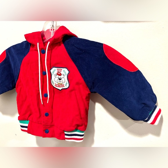Vintage Baby Bomber Jacket Hoodie 18 Months Red Blue Ivy League 100% Cotton - Picture 7 of 13